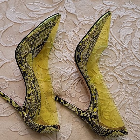 Jessica Simpson Green Transparent Snakeskin Print Heels - Picture 12 of 15